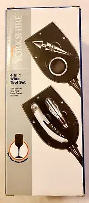 Yorkshire 4-in-1 Wine Tool Set Gift Set Wine Glass Shaped Holder Black NEW