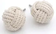 Nautical Rope Knot Drawer Pulls, Cotton Rope Cabinet Knobs with Metal Hardware, White, Set of 2 (6)