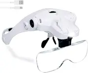 Rechargeable Headband Magnifier - Magnifying Glasses with LED Light, Interchangeable Lenses for Repair A Watch, Jewelries and Reading A Book