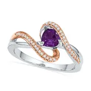 5.0mm Heart-Shaped Amethyst and 0.10 CT. T.W. Natural Diamond Ring in Sterling Silver and Solid 10K Rose Gold