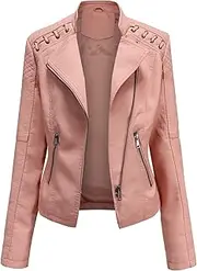 [ZHANGWENENTE] Women's Biker Jacket,Size 20/18/16,Women's Motorcycle Wear, Women's Cycling Jacket for Spring and Autumn, Short Leather Jacket Slim Thin Coat