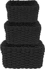 3 Pcs Storage Baskets for Organizing Grass Woven Storage Basket Woven Baskets for Storage Multifunctional Toy Basket for Nursery Living Room Laundry Room Bedroom (Black)