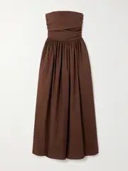 [Matteau] Matteau - Strapless Gathered Organic Cotton-poplin Midi Dress - Chocolate - 5 5 Brown