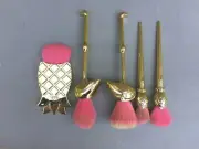 Tarte Let's Flamingo & Pineapple 5 Piece Make-up Brush Set Gold Tone