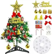 Mini Christmas Tree, 23.6inch Artificial Tabletop Christmas Tree Ball Ornaments Led String Light for Home Office Shop Desktop Xmas Party Decoration