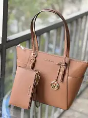Michael Kors Charlotte Top Zip Tote Shoulder Bag Luggage +Double Zip Wallet