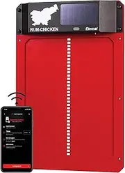 Run-Chicken Solar Powered Automatic Chicken Coop Door (Red) - Battery Powered, Programmable With Timer, Light Sensor - Model Eternal