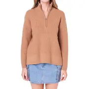 English Factory Half Zip Rib Sweater in Camel at Nordstrom, Size Small