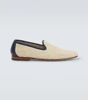 [Manolo Blahnik] Manolo Blahnik Mario leather-trimmed raffia-effect loafers AU 7 beige