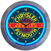 Chrysler Plymouth Approved Service Blue Neon Light Up Garage Man Cave Wall Clock
