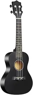 23-inch Ukulele Acoustic Ukulele Kit with Storage Bag Strap Bridge Pin Pitch Shifter Pickup Tuner Cleaning Cloth Basswood Ukulele Kit for Professional Beginner Students Starter Musical Black