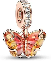 [PANDORA] Moments Women's Sterling Silver Blue Butterfly & Quote Double Dangle Charm