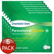 6 x Chemists Own Paracetamol Soluble Pain Relief 20 Effervescent Tablets 500Mg