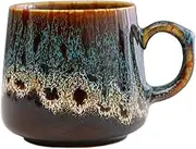 WDOPEN Ceramic Coffee Cup, Ceramic Mug for Men, Women, Unique Mugs with Handle for Coffee, Tea, Milk, Cocoa, Kiln Altered Glaze Craft (Blue)