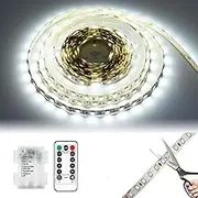 LED Strip Battery 4 m, LED Strip with Battery and Remote Control, Light Tube Battery Operated with 8 Modes Timer Remote Control, Can Be Cuttable Waterproof for Cabinets, Stairs, Kitchen, Beds (White)