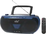 Portable Boombox - CD Player, Bluetooth, USB, MP3, AUX, FM Radio, Portable, Built-in Stereo Speakers, Carrying Handle, LCD Display, Remote Control, Black, Blue