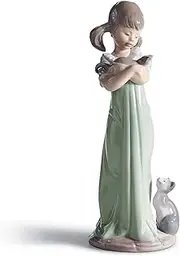 [LLADRÓ] Glossy Porcelain Figure Don't Forget Me. Decorative Porcelain Figure of a Young Girl with Kittens.