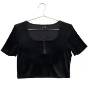 VERO MODA Womens Athena Zip Detail Velvet Crop Top Size XS Black NWT 2-0093