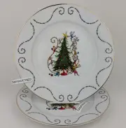Set of 2 Dr Seuss How The Grinch Stole Christmas Tree Who Dinner Plates White