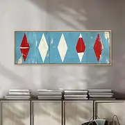 Red White Diamonds Framed Print Rustic Distressed Mcm Mashup Home Decor Turquoise Background