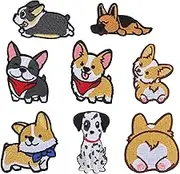 8pcs Dog Patches Iron on Patches Lovely Corgi Collie Dalmatian Sew on Patches Embroidered Puppy Repairing Applique for DIY Clothing Jackets Backpack Jeans Shoe