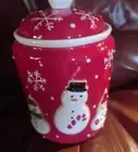 Hallmark Exclusive Cookie Jar Red with Snowmen and Snowflakes NIB