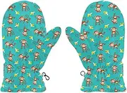 [Joisal] Monkeys Banana Pattern Lined Gloves Kids, Ultra-Soft Lamb Velvet, Kids Winter Golf Gloves, Kids Gloves 6 Years, Small