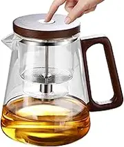 800ml Teapot with Infuser, Enchanti Tea Pot, Steeping Teapot Glass Teapot with Strainer, Press Control Tea Infuser, Enchantipot Magics Tea Pot, Wooden Handle Teapot for Home Studio Tea Room