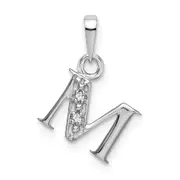 14K White Gold Polished .01ct Diamond Initial M Charm