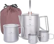 Boundless Voyage Titanium Camping Coffee Pot 1500ml Barista Kettle for Making Boiling Water Outdoor Traveling Campfire Stovetop Fast Brew (Kettle+3 Cups Set) (kt02)