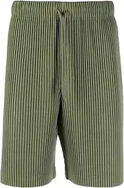 [JEShifangjiusu] Men's Loose-Fitting Striped Wrinkle Shorts Drawstring Straight Casual Short Street Fashion 7 inch Short Pants, Army Green, 2