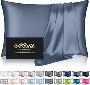 Silk Pillowcase for Hair and Skin, Mulberry Silk Pillow Cases Standard Size, Cooling Sleep Both Sides Natural Silk Satin Pillow Covers with Zipper, Valentines Gifts for Him Her Women Men, Ash Blue