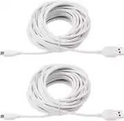 2-Pack 25ft USB to Micro Extension Power Cable Compatible for Wyze White