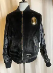 Bape Black Faux Fur Shark Ma-1 Leather Jacket XL