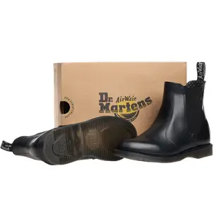 Dr.Martens 馬汀 FLORA 英倫側邊鬆緊切爾西靴 黑 硬皮平底尖楦馬丁短靴 真皮休閒鞋 女 14649001