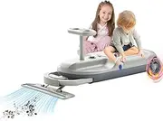 Go Kart with Floor Cleaning Function, 12V Kids Electric Wiggle Car with Mood Light and Storage Bin, 5-Speed Adjustable, Indoor Outdoor Fun Ride-On Toy for Boy Girl Children Ages 3+