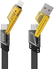 Licensed 4 in 1 Convertible USB Cable, 65W Nylon Braided USB C Metal Fast Charging Data Cable, Multiple Charge Cable Compatible with iPhone 16/15/14/13/iPad/MacBook Pro/Airpods TF-A15