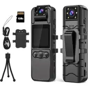 Body Camera Pro with Audio and Auto Video Night Vision 1080P FHD Mini Police Wearable Body Worn Cam Portable Personal Camcorder Sport Outdoor Video Recorder (128GB)