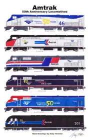 Amtrak 50th Anniversary Heritage Locomotives 11"x17" Poster Andy Fletcher signed