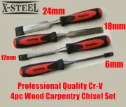 Professional Quality Cr-V 4pc Wood Carpentry Chisel Set: 6-12-18-24mm (165007)