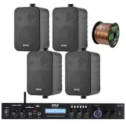 Pyle Bluetooth Stereo USB Receiver, 4x Enrock 4'' 30W 3-Way Speakers, Wire