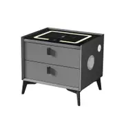 Oikiture Smart Bedside Table Wireless Charging LED 2 Drawers Grey