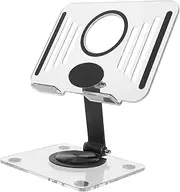 GARVALON Adjustable Phone Stand with Base Foldable Transparent Desk Holder for Tablets Smartphones Rotating Design for Convenient Viewing Angles Sleek Modern Look