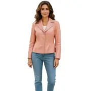 Doncaster Jacket Leather 6 Women's Casual Solid Pink Full Zip Rayon Lined