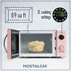 Retro Microwave Countertop 0.9 Cu Ft LED Display 800 Watt Digital Clock - Pink