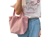 Portable Corduroy Meal Bento Tote Lunch Bag Picnic Camping Pouch Lady Handbag Pink