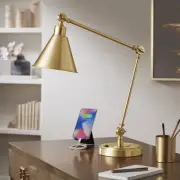 Wray Modern Desk Lamp 26 3/4" High Brass with USB Port Adjustable Bedroom House