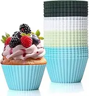 24Pcs Silicone Cupcake Liners, Silicone Muffin Cups, Reusable Silicone Cupcake Molds, for Baking Muffins, Dishwasher Safe, Cupcakes and Candies (Morandi Color)