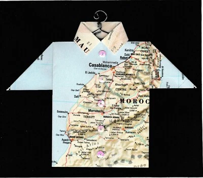 Origami Map Shirt Morocco, Casablanca, Marrakech, Rabat, Agadir, Rabat, Safi