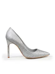 Silver Pointed Toe Glitter Pumps